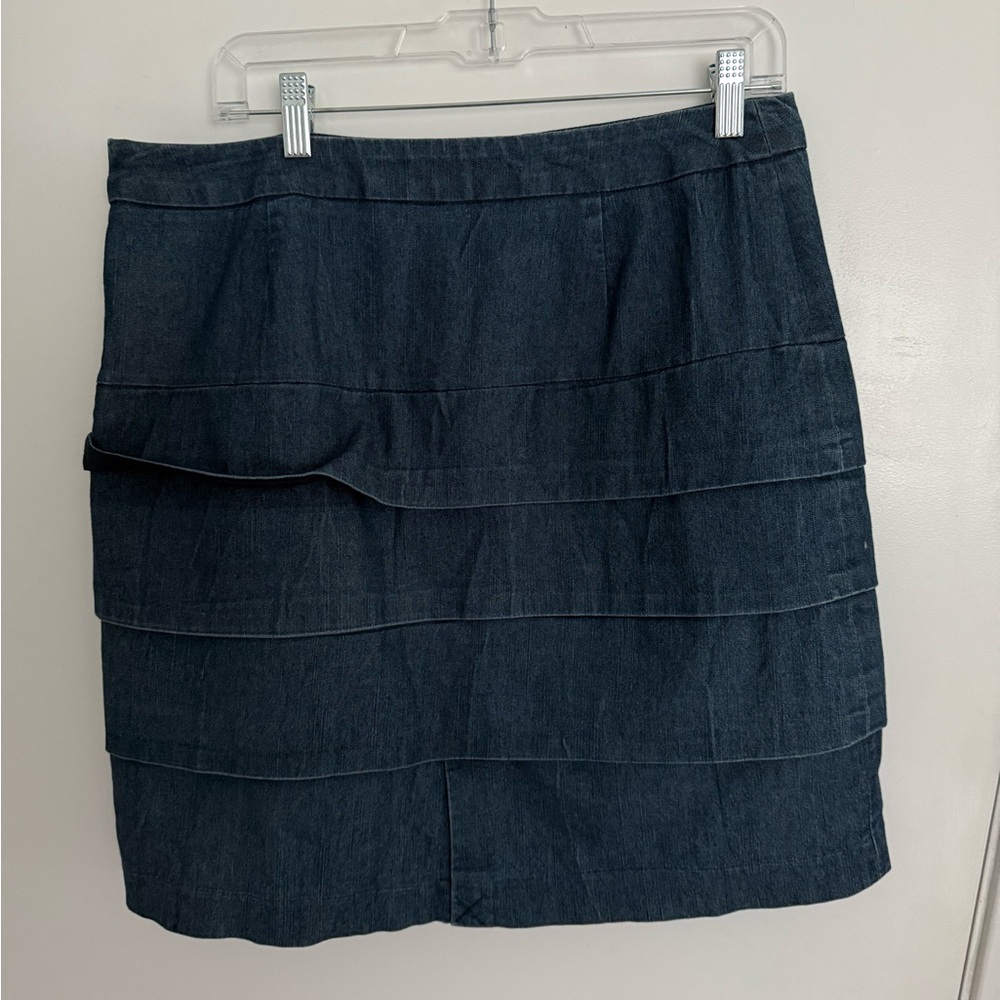 Larry Levine Stretch Dark Blue Denim Tiered Skirt Size 12